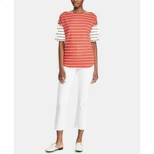 Ralph Lauren Stripe-Print Lace-Up Short Sleeve Top